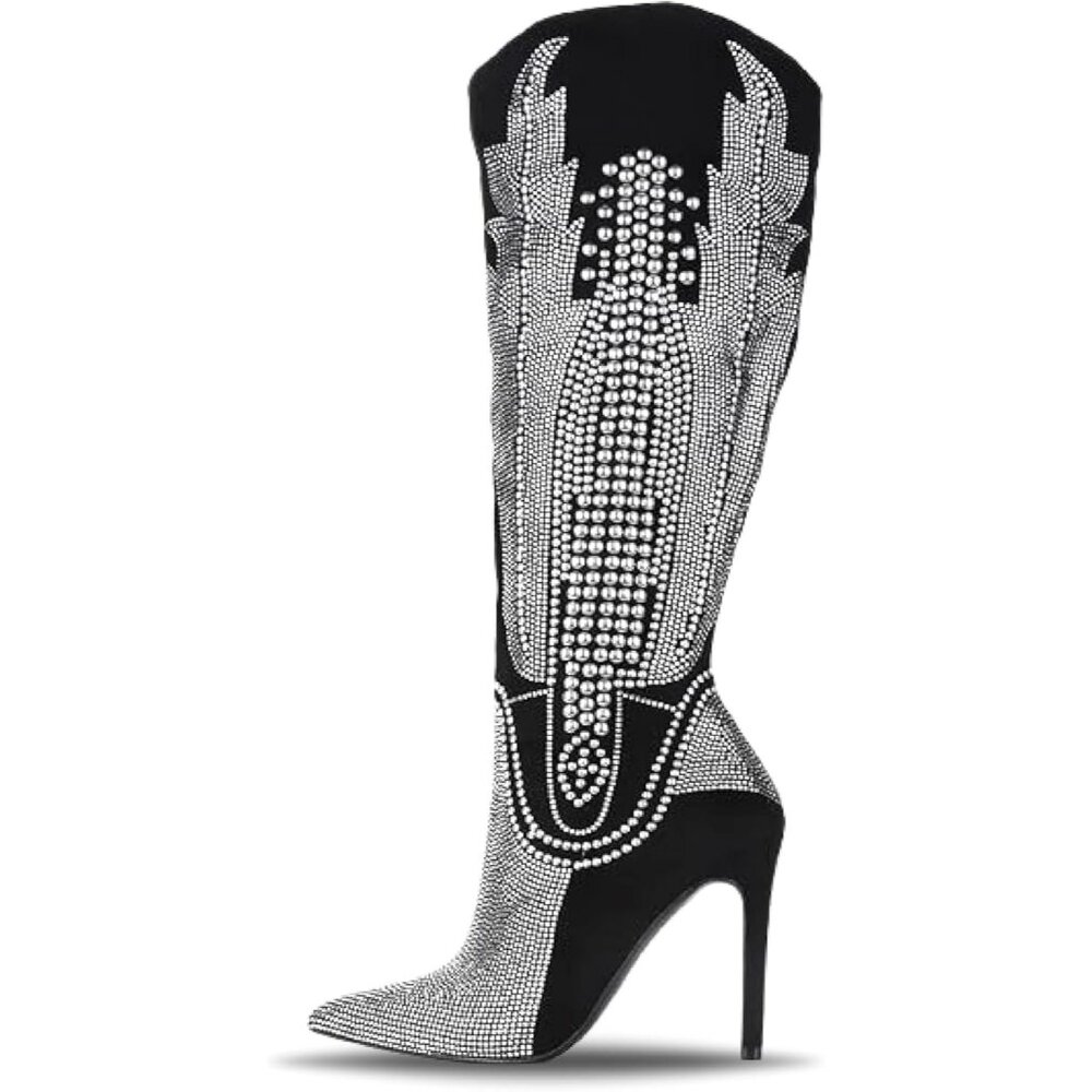 Elegant Black and Silver Heeled Boots